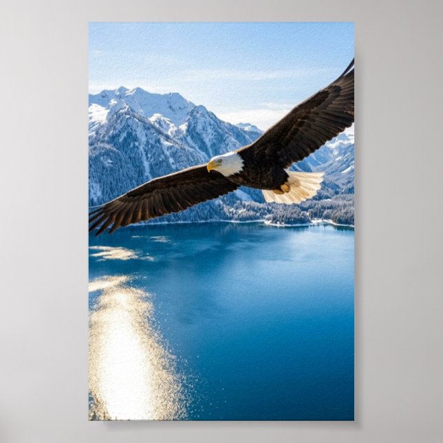 Weißkopfseeadler über Bergsee Mattposter Poster (Vorne)