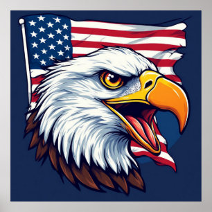 🦅 Weißkopfseeadler USA-Flagge Wandkunst für patri Poster