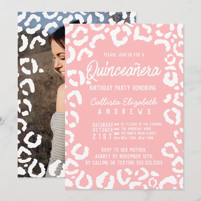 Weißkorallengewässer Leopard Quinceañera Foto Einladung (Vorne/Hinten)
