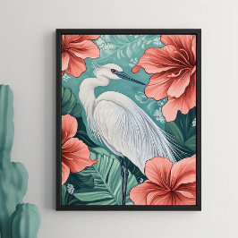 Weißkranich in blühenden Blume Die Natur Inspirier Poster