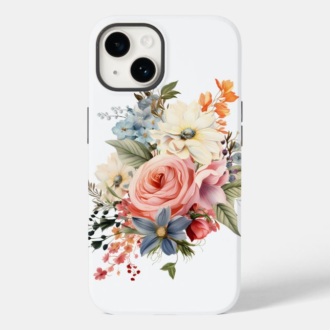 Weißkranztelefon mit Rosenstrauß Case-Mate iPhone 14 Hülle (Rückseite)