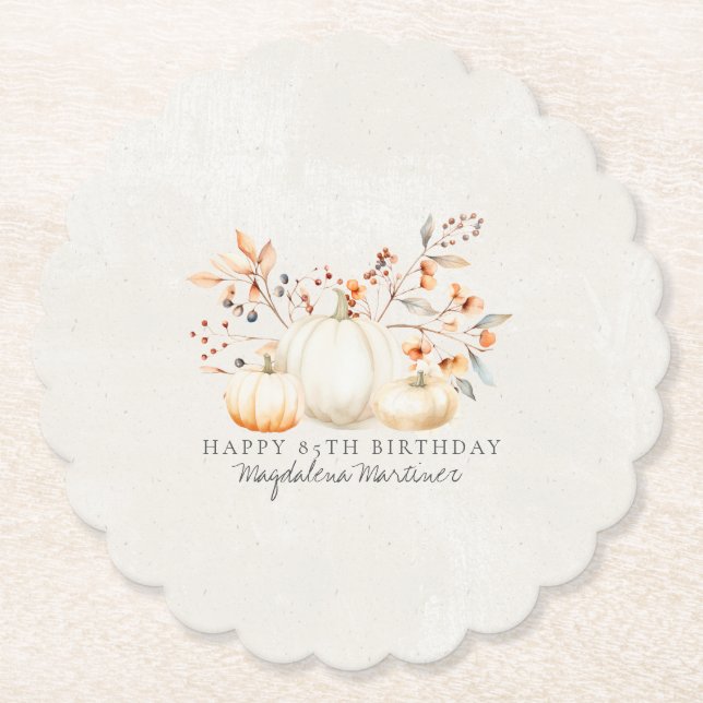 Weißkürbis-Herbstlaub zum 85. Geburtstag Untersetzer (Vorderseite)