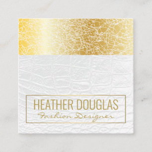 Weißleder Luxury Gold Textur Quadratische Visitenkarte