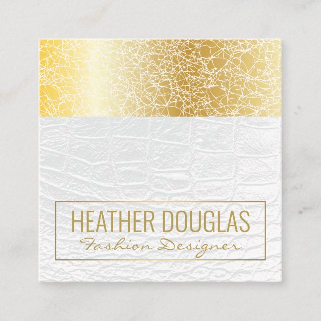 Weißleder | Luxury Gold Textur Quadratische Visitenkarte (Vorderseite)