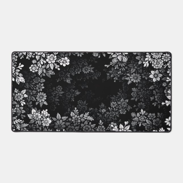 weißlich-gotische Monochrome-Hollow-Floral Bloom Schreibtischunterlage (Vorderseite)