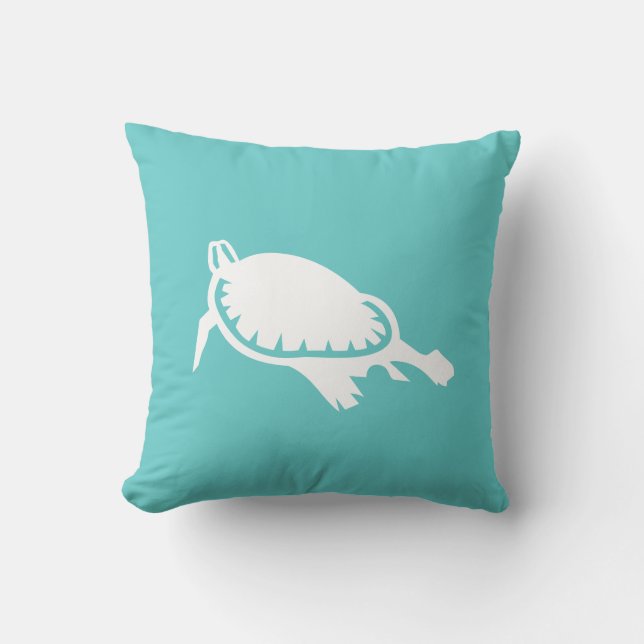 Weißmeerschildkröte auf aquamarinem, blauem Kissen (Vorderseite)