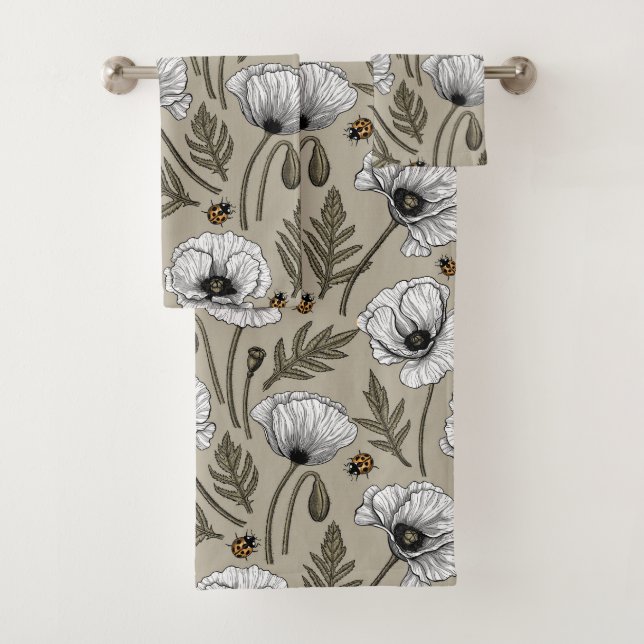 Weißmohn und Ladybugs Badhandtuch Set (Insitu)