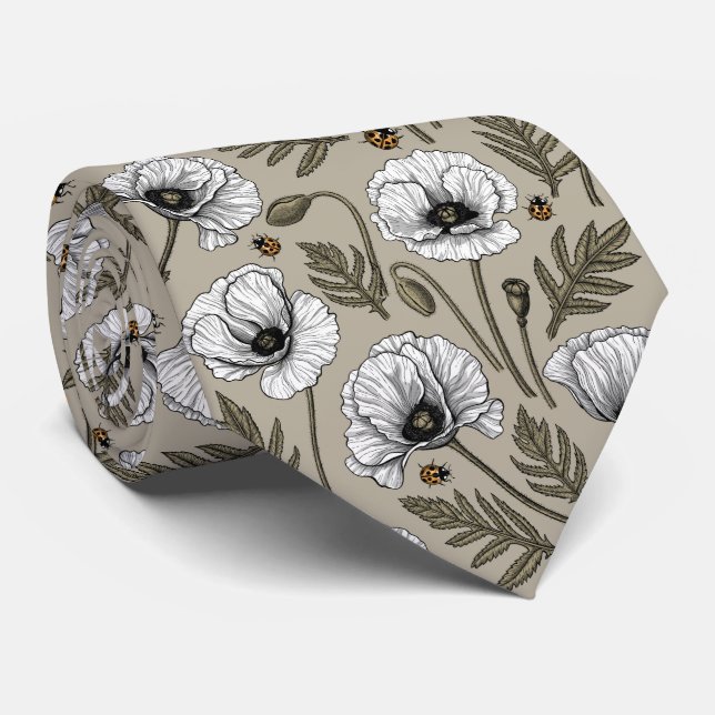 Weißmohn und Ladybugs Krawatte (Gerollt)