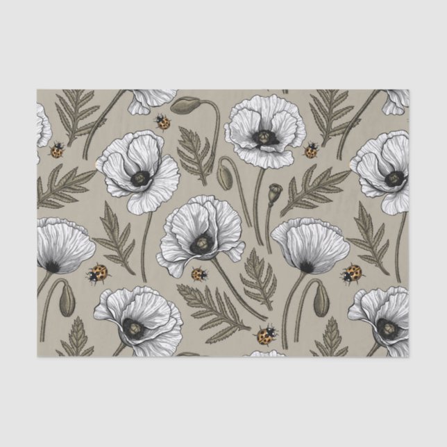 Weißmohn und Ladybugs Seidenpapier (Vorderseite)