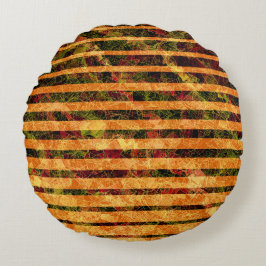 Weißorange Streifen und kleine Quadrate in Linien Rundes Kissen