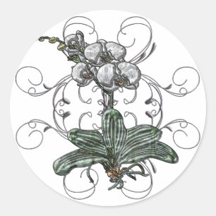 Weißorchid Runder Aufkleber