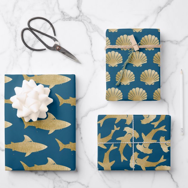 Weißpapier für Haifischflossen-Set 3 Geschenkpapier Set (Vorderseite)