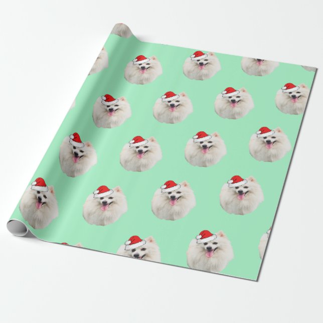 Weißpekingese mit Weihnachtsmannmütze Geschenkpapier (Ungerollt)