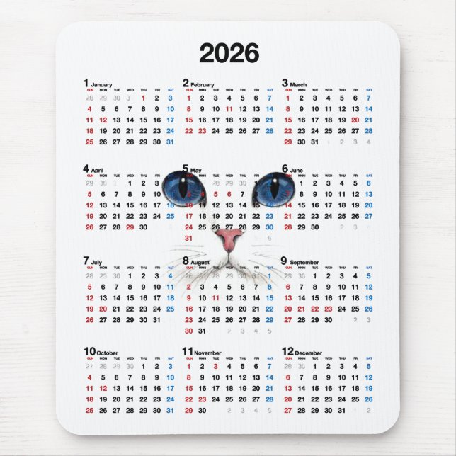 Weißpersische Kalender 2025 Mousepad (Vorne)