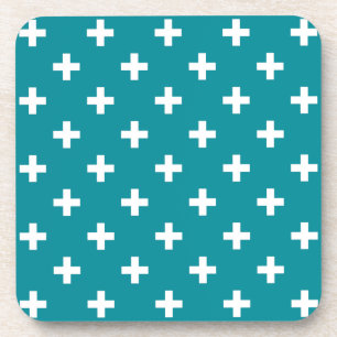 Weißpolka kreuzt aquamarin getränkeuntersetzer