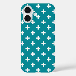 Weißpolka kreuzt aquamarin iPhone 16 hülle