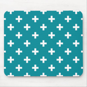 Weißpolka kreuzt aquamarin mousepad