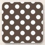 Weißpolka-Punkte auf braun Getränkeuntersetzer<br><div class="desc">Weißpolka-Punkte auf braun</div>