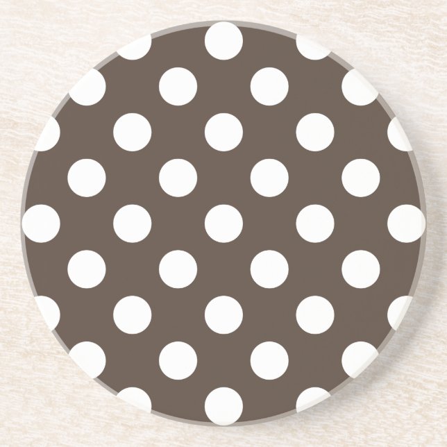 Weißpolka-Punkte auf braun Sandstein Untersetzer (Vorne)