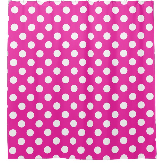 Weißpolka-Punkte auf Fuchsia Duschvorhang (Vorderseite)