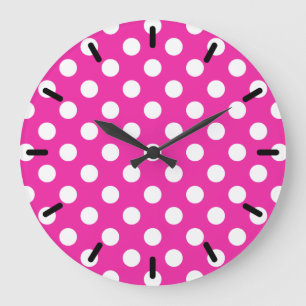 Weißpolka-Punkte auf Fuchsia Große Wanduhr