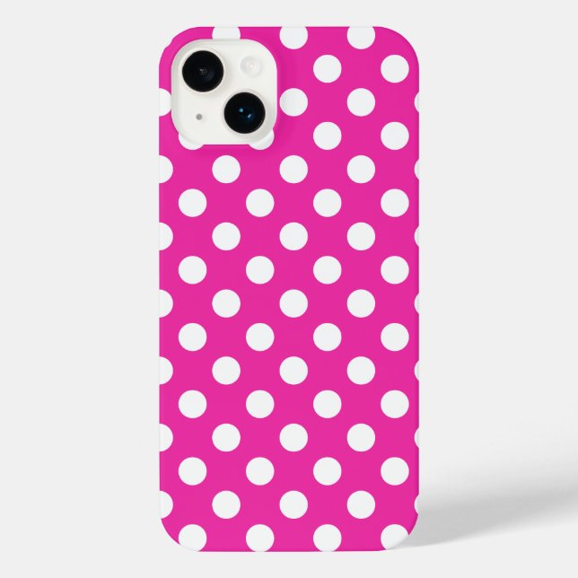 Weißpolka-Punkte auf Fuchsia iPhone 14 Plus Hülle (Rückseite)