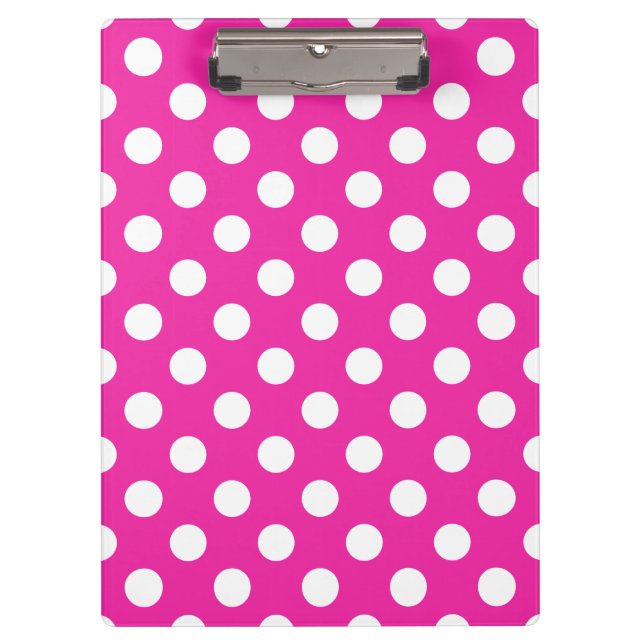 Weißpolka-Punkte auf Fuchsia Klemmbrett (Vorderseite)