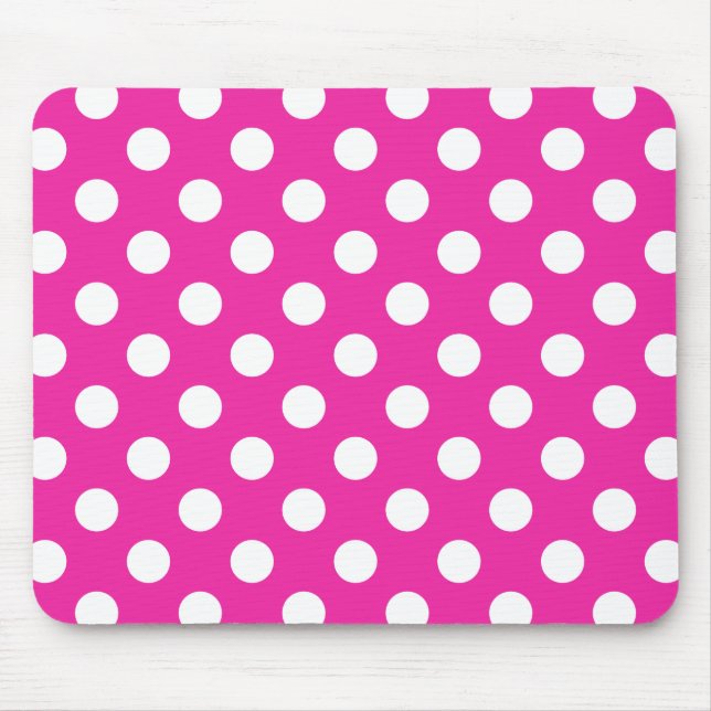 Weißpolka-Punkte auf Fuchsia Mousepad (Vorne)