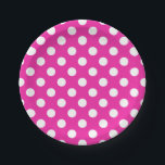 Weißpolka-Punkte auf Fuchsia Pappteller<br><div class="desc">Weißpolka-Punkte auf Fuchsia</div>