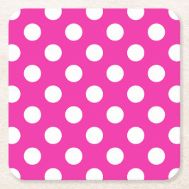 Weißpolka-Punkte auf Fuchsia Rechteckiger Pappuntersetzer
