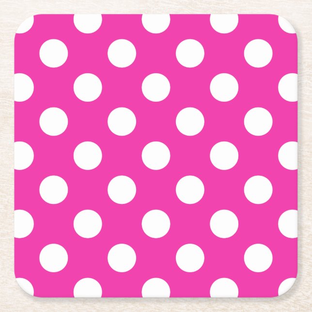 Weißpolka-Punkte auf Fuchsia Rechteckiger Pappuntersetzer (Vorderseite)
