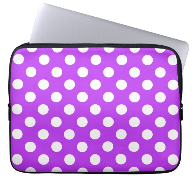 Weißpolka Punkte auf leuchtend lila Laptopschutzhülle (Vorderseite)