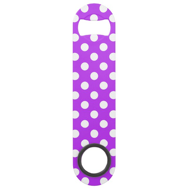 Weißpolka Punkte auf leuchtend lila Speedflaschenöffner (Vorderseite)