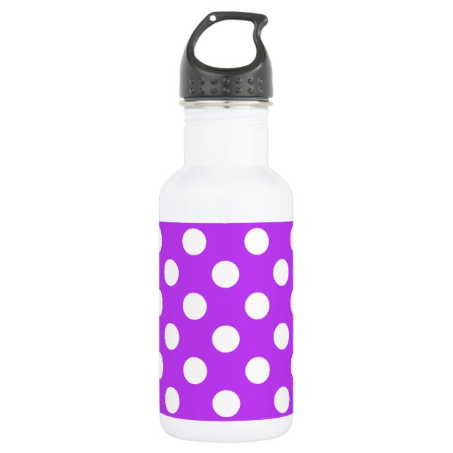 Weißpolka Punkte auf leuchtend lila Trinkflasche (Vorderseite)