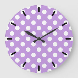 Weißpolka-Punkte auf Lila Große Wanduhr