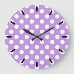 Weißpolka-Punkte auf Lila Große Wanduhr