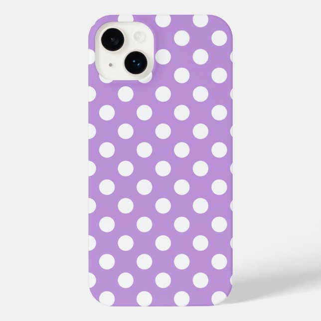 Weißpolka-Punkte auf Lila iPhone 14 Plus Hülle (Rückseite)