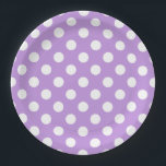 Weißpolka-Punkte auf Lila Pappteller<br><div class="desc">Weißpolka-Punkte auf Lila</div>