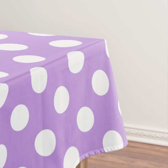 Weißpolka-Punkte auf Lila Tischdecke (Beispiel)