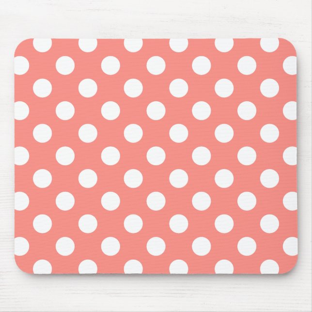 Weißpolka-Punkte auf Pfirsich Mousepad (Vorne)