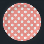 Weißpolka-Punkte auf Pfirsich Pappteller<br><div class="desc">Weißpolka-Punkte auf Pfirsich</div>