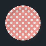 Weißpolka-Punkte auf Pfirsich Pappteller<br><div class="desc">Weißpolka-Punkte auf Pfirsich</div>