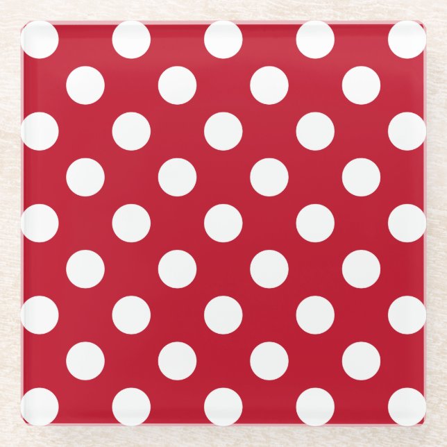 Weißpolka Punkte auf rot Glasuntersetzer (Vorderseite)