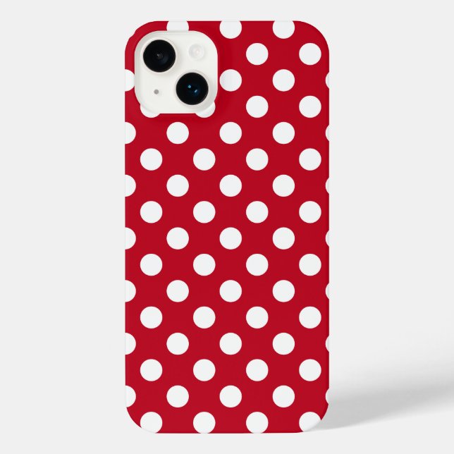 Weißpolka Punkte auf rot iPhone 14 Plus Hülle (Rückseite)