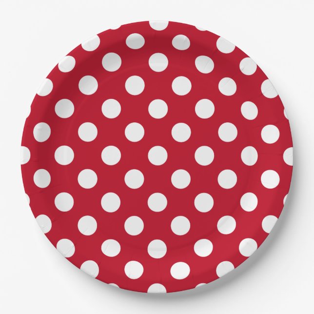 Weißpolka Punkte auf rot Pappteller (Vorderseite)