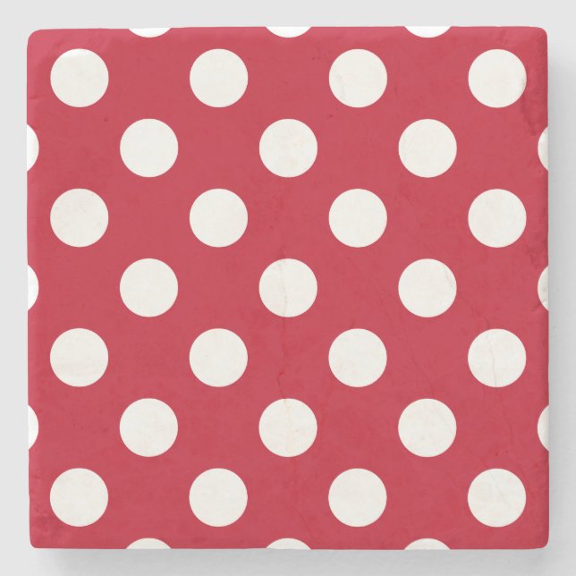 Weißpolka Punkte auf rot Steinuntersetzer (Vorderseite)