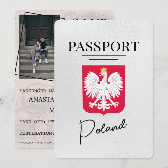 Weißpolnischer Pass Save the Date (Vorne/Hinten)