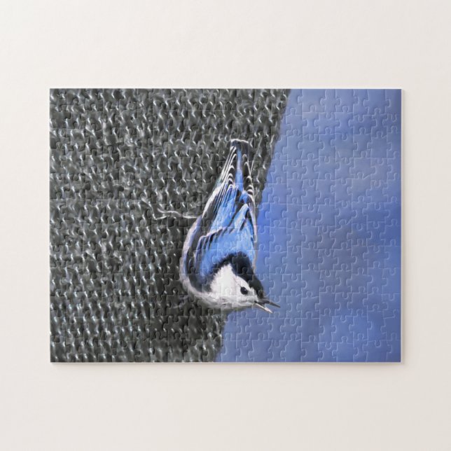 Weißreißer Nuthatch Malerei Original Vogelkunst (Horizontal)
