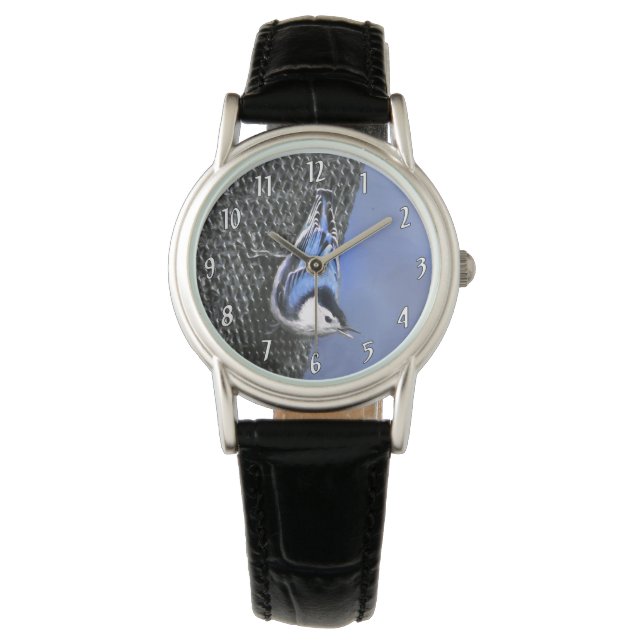 Weißreißer Nuthatch Malerei Original Vogelkunst Armbanduhr (Vorderseite)