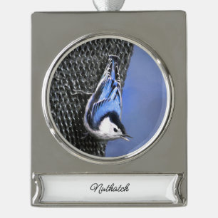 Weißreißer Nuthatch Malerei Original Vogelkunst Banner-Ornament Silber